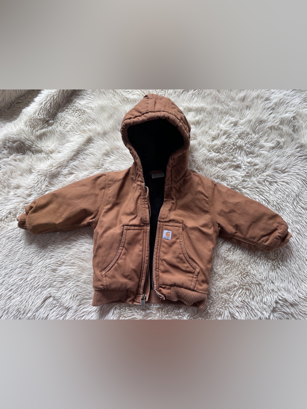 Carhartt Toddler Boy Brown Canvas Hooded Jacket Size 18 months